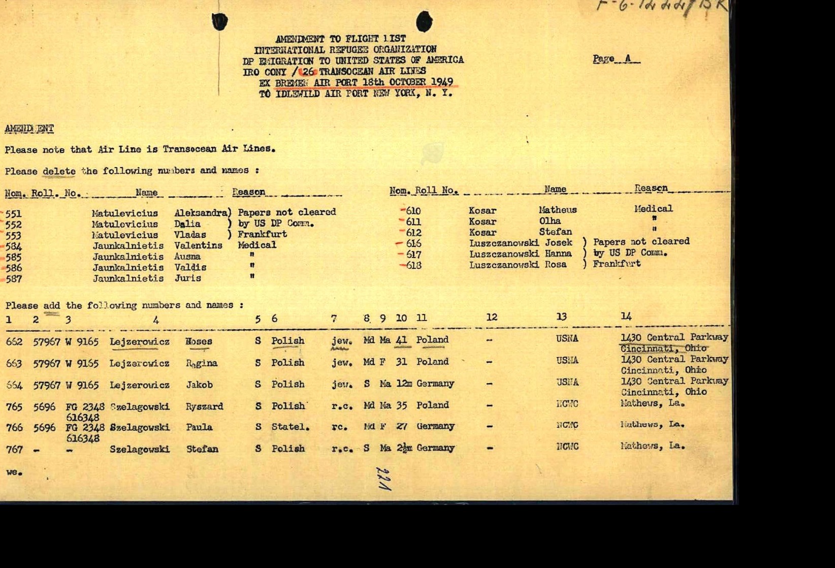 DP flight list 1949