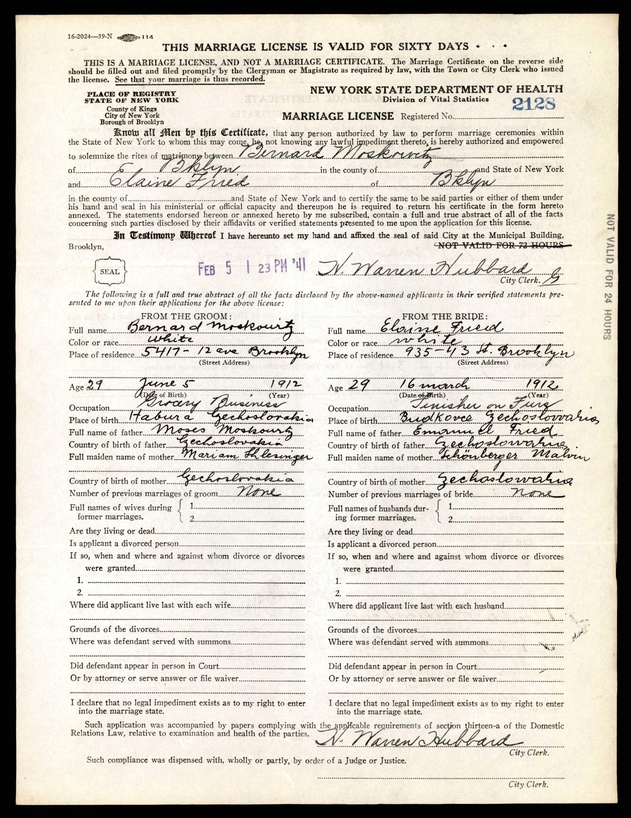 1941 marriage license