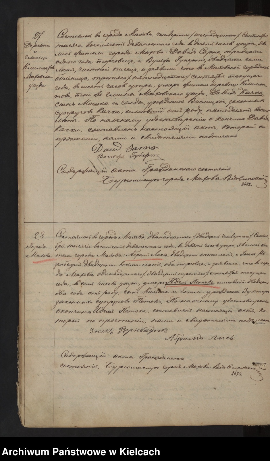 1890 Miechów death record of Idel Potok