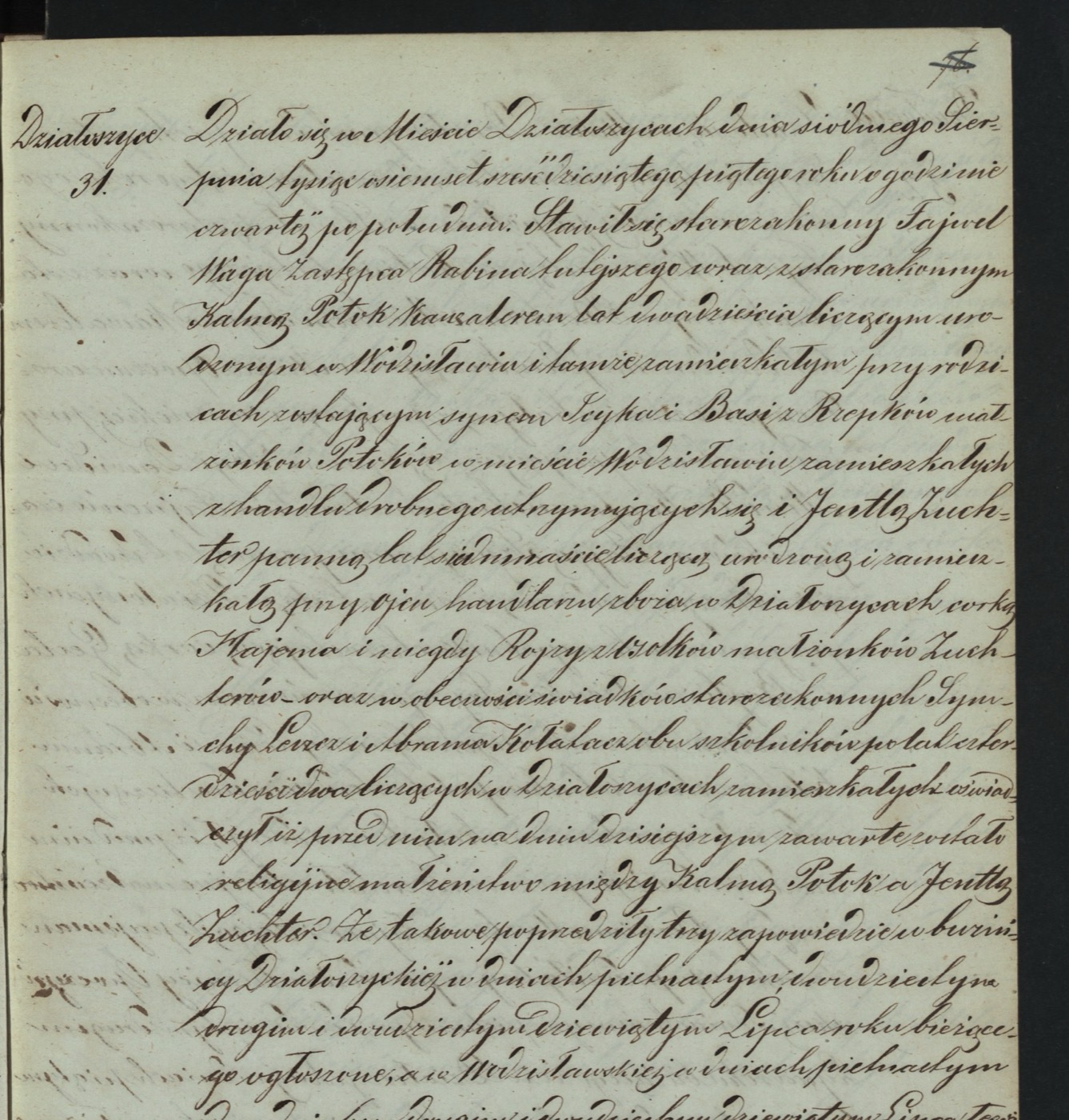 1865 Działoszyce marriage record of Kalma Potok and Jentla Zuchter, act 31